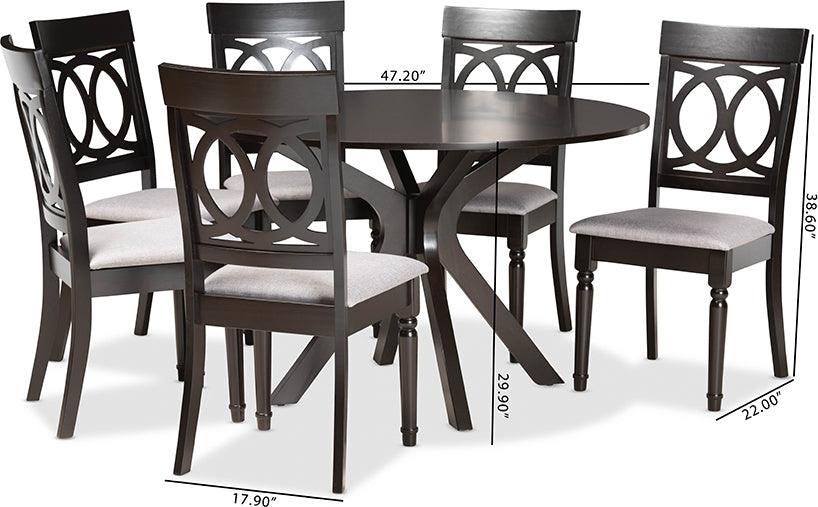 Wholesale Interiors Dining Sets - Jessie Grey Fabric Upholstered and Dark Brown Finished Wood 7-Piece Dining Set