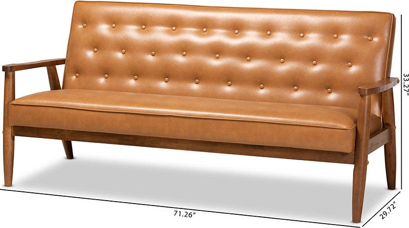 Wholesale Interiors Sofas & Couches - Sorrento Tan Faux Leather Upholstered and Walnut Brown Finished Wood Sofa