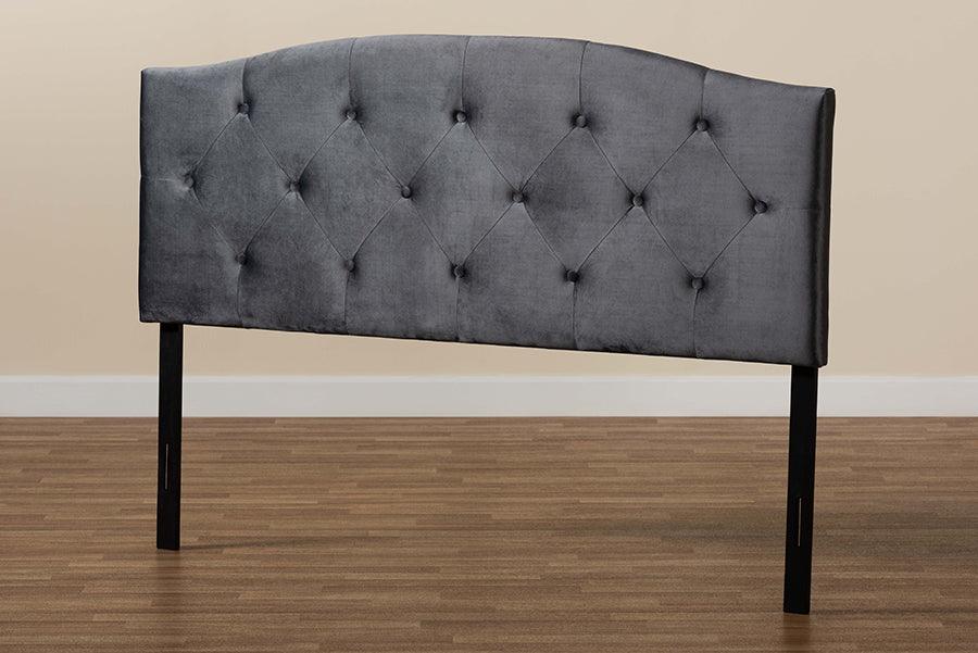 Wholesale Interiors Headboards - Leone Grey Velvet Fabric Upholstered Queen Size Headboard