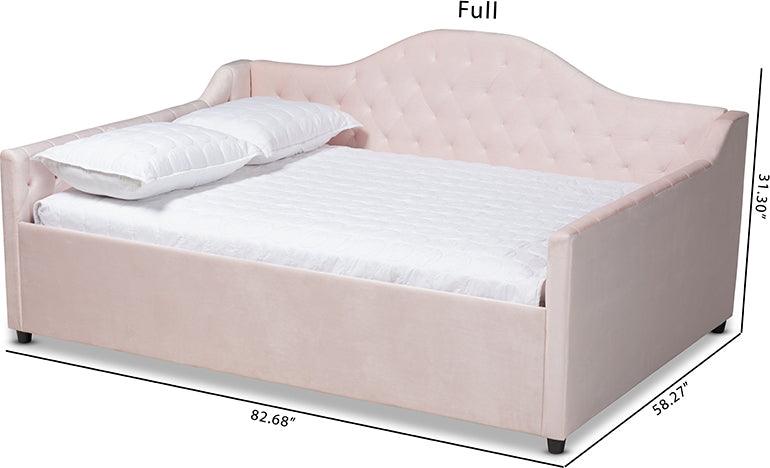 Wholesale Interiors Daybeds - Perry Modern and Contemporary Light Pink Velvet and Button Tufted Queen Size Daybed