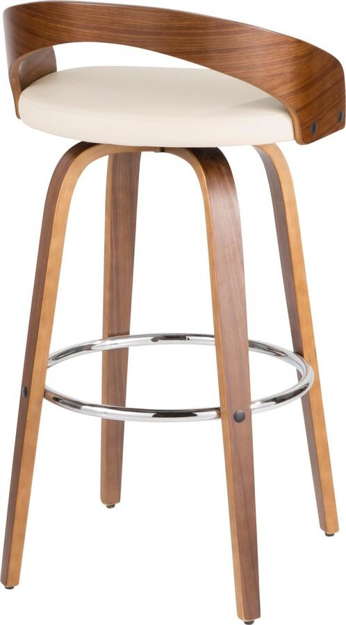 Lumisource Barstools - Grotto Mid-Century Modern Barstool in Walnut and Cream Faux Leather - Set of 2