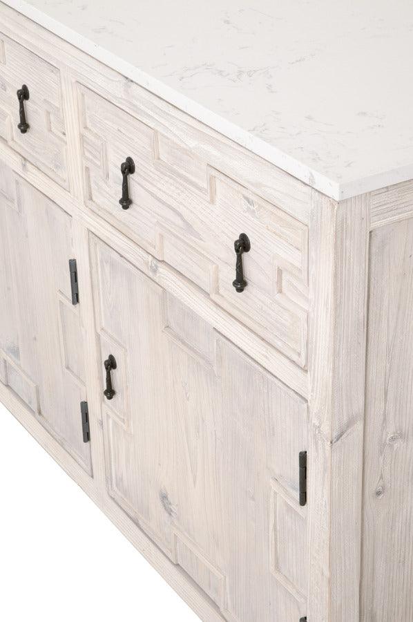 Essentials For Living Buffets & Cabinets - Emerie Media Sideboard White Wash Pine & White Quartz