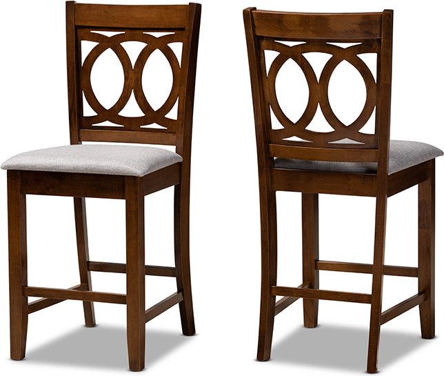 Wholesale Interiors Barstools - Lenoir Contemporary Grey Fabric Brown Wood 2-Piece Counter Height Pub Chair Set