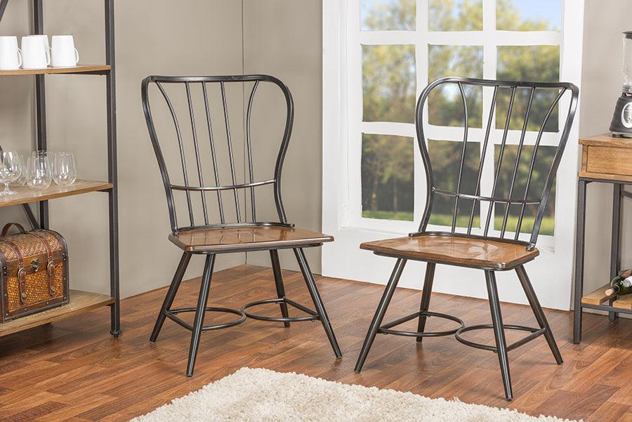 Wholesale Interiors Dining Chairs - Longford "Dark-Walnut" Wood And Black Metal Vintage Industrial Dining Chair (Set Of 2)