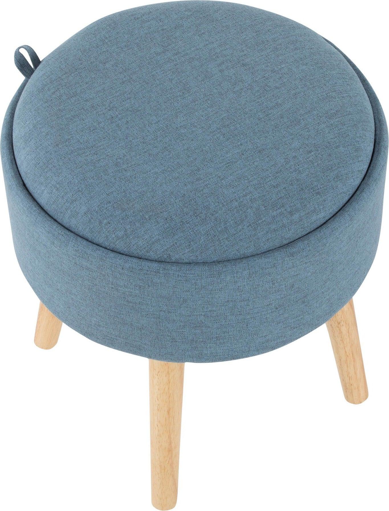 Lumisource Ottomans & Stools - Tray Contemporary Stool Natural Wood & Blue Fabric