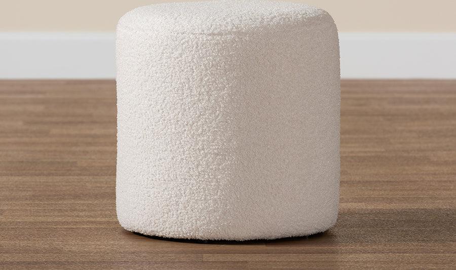 Wholesale Interiors Ottomans & Stools - Tori Modern and Contemporary Ivory Boucle Upholstered Ottoman