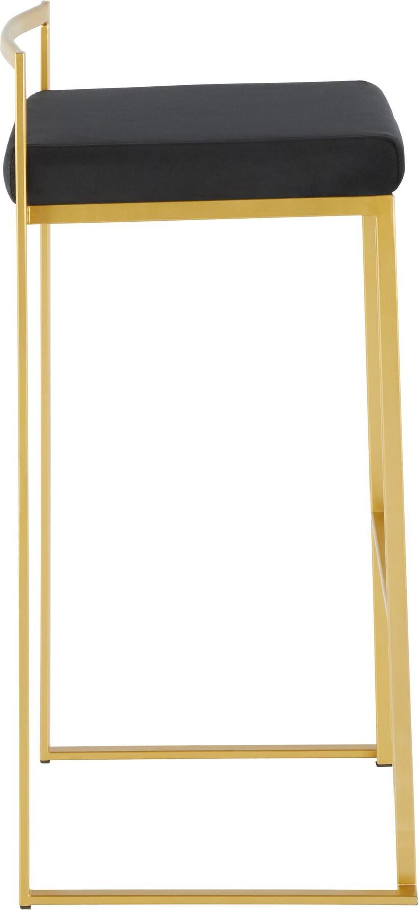 Lumisource Barstools - Fuji Contemporary Barstool in Gold with Black Velvet Cushion (Set of 2)