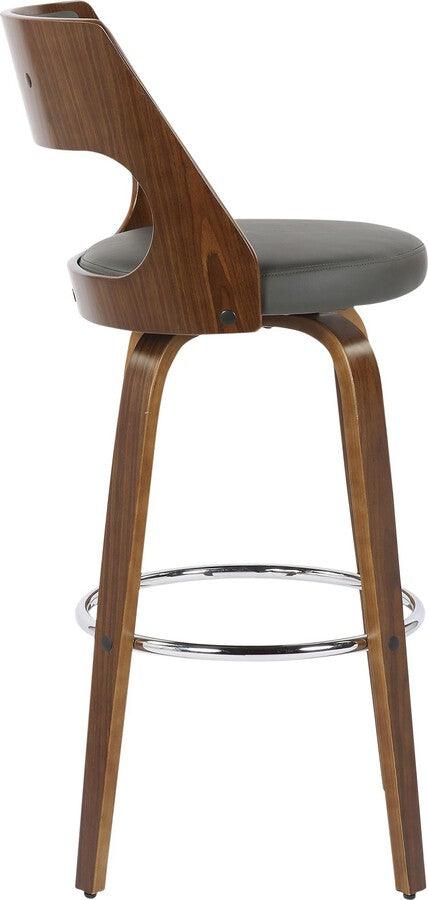 Lumisource Barstools - Cecina Barstool With Swivel In Walnut & Grey Faux Leather (Set of 2)
