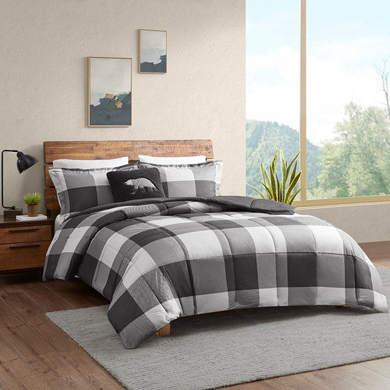 Olliix.com Comforters & Blankets - Down Alternative Comforter Set Grey/Black Buffalo Check Twin