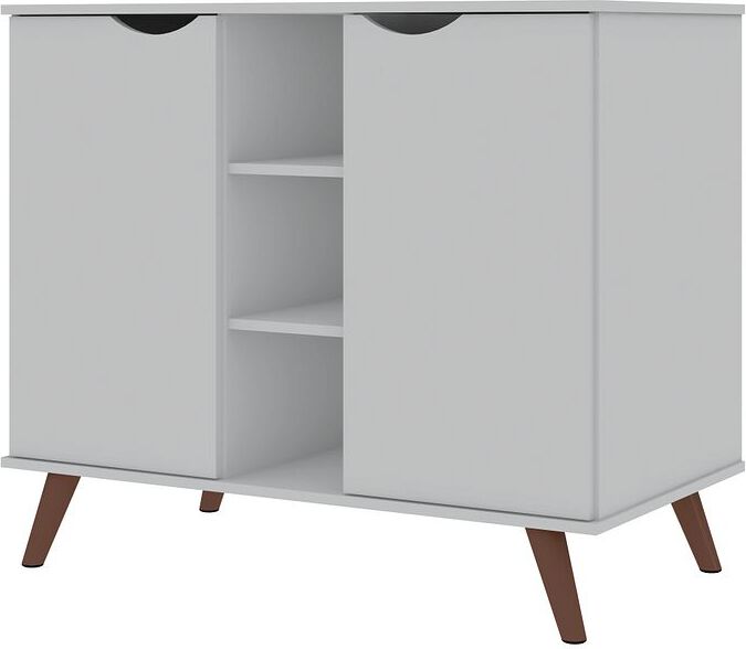 Manhattan Comfort Buffets & Sideboards - Hampton 39.37 Buffet Stand Cabinet with 7 Shelves & Solid Wood Legs in White