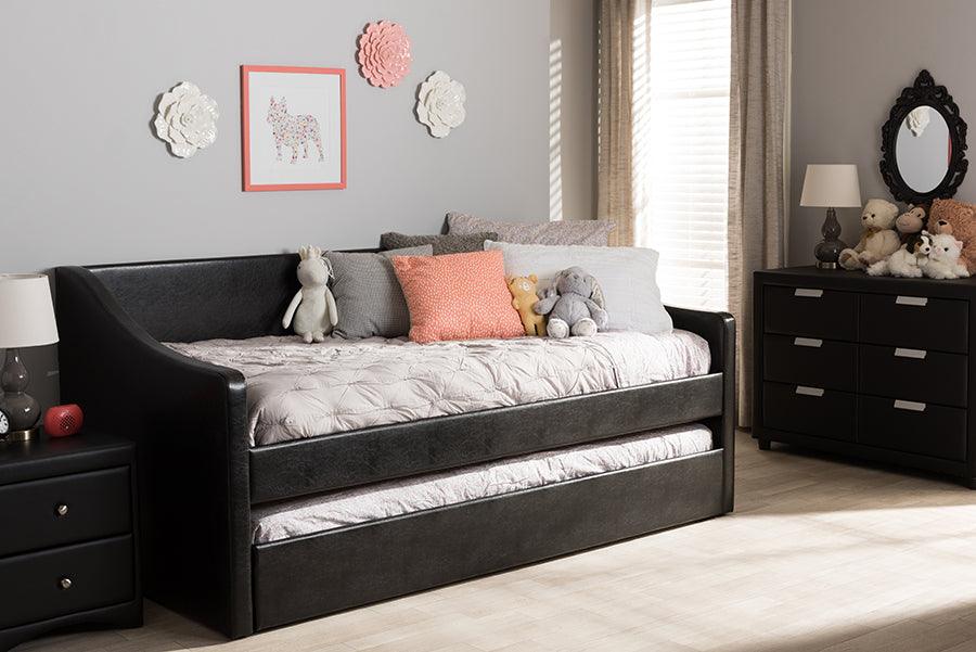 Wholesale Interiors Daybeds - Barnstorm Modern and Contemporary Black Faux Leather Upholstered Daybed with Guest Trundle Bed