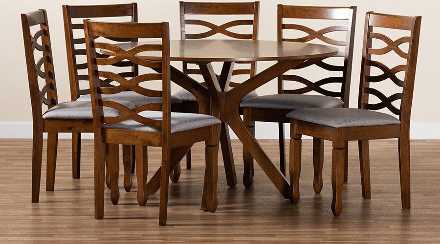 Wholesale Interiors Dining Sets - Mila Grey Fabric Upholstered and Walnut Brown Finished Wood 7-Piece Dining Set