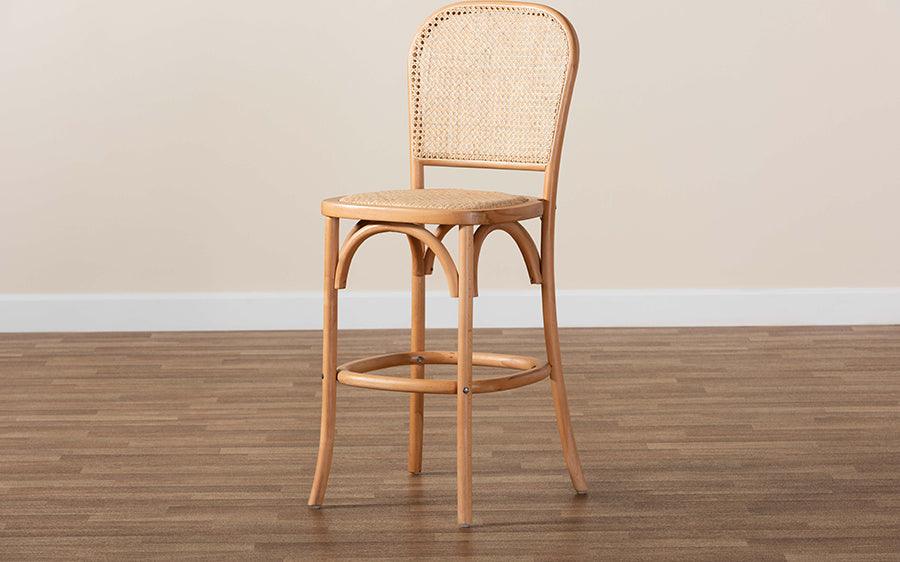 Wholesale Interiors Barstools - Vance Mid-Century Modern Brown Woven Rattan and Wood Cane Counter Stool