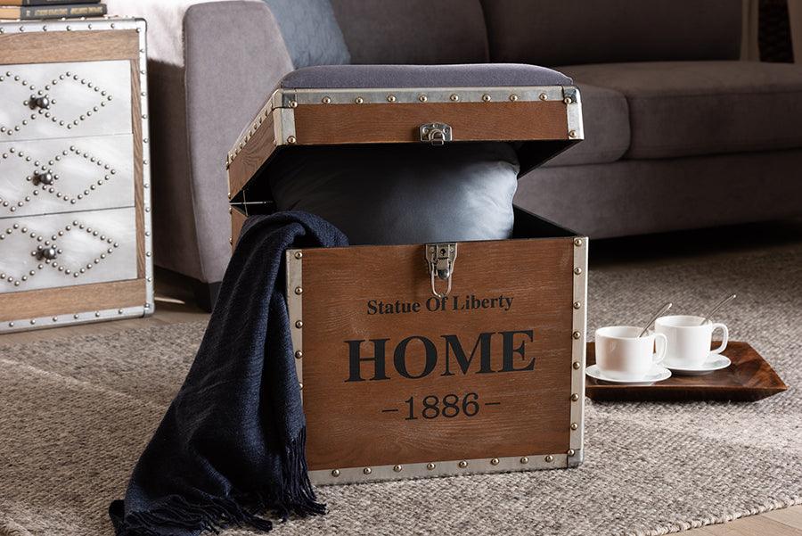 Wholesale Interiors Storage & Boxes - Violetta Vintage Industrial Light Gray Fabric Upholstered Wood Storage Trunk Ottoman