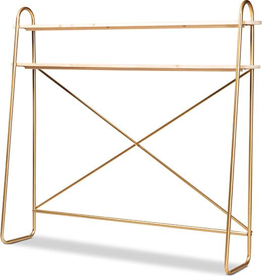 Wholesale Interiors Bedroom Organization - Merida Gold Metal and Brown Wood 2-Tier Over Bed Queen Size Storage Shelf