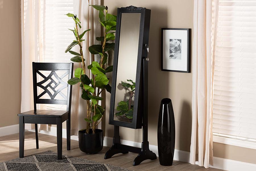 Wholesale Interiors Cabinets & Wardrobes - Madigan Modern and Contemporary Black Finished Wood Jewelry Armoire with Mirror
