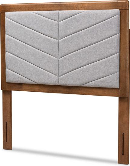 Wholesale Interiors Headboards - Iden Light Grey Fabric Upholstered and Walnut Brown Finished Wood Twin Size Headboard