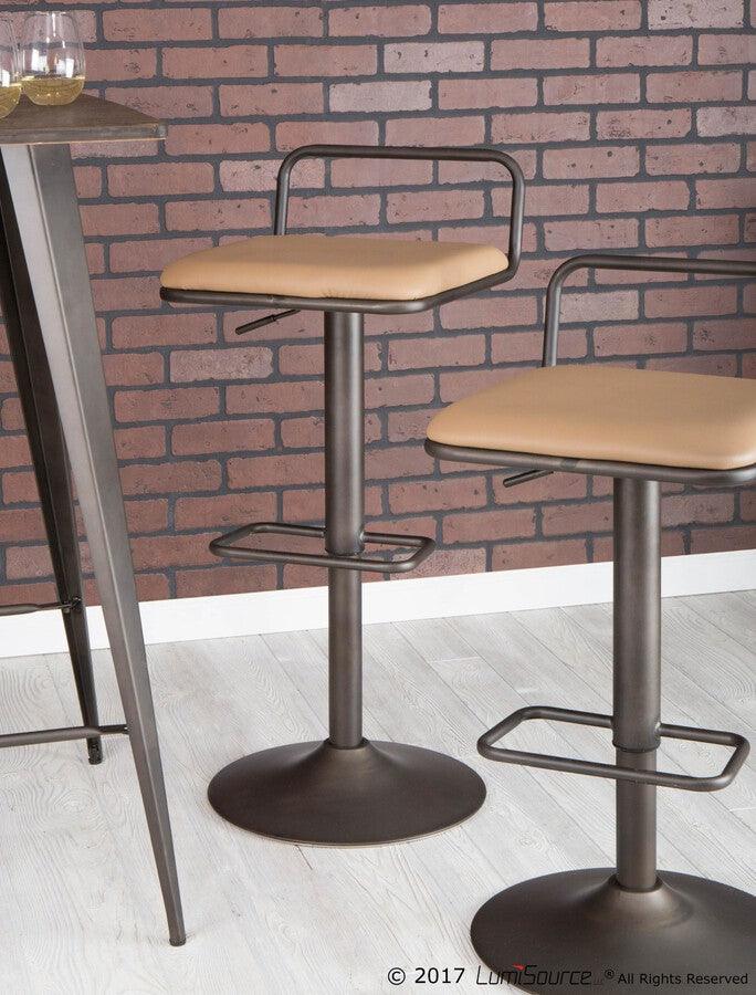 Lumisource Barstools - Beta Industrial Barstool in Antique and Camel Faux Leather - Set of 2