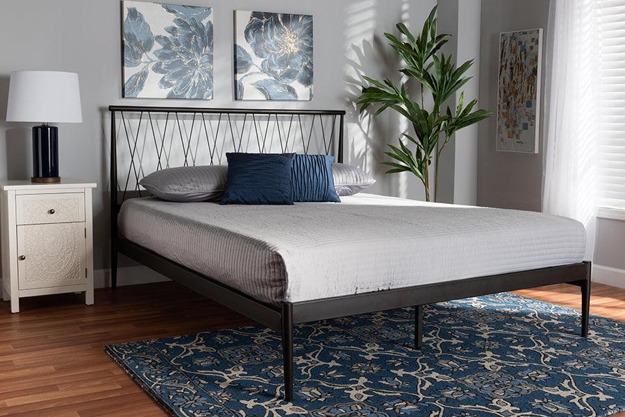 Wholesale Interiors Beds - Nano Modern and Contemporary Black Finished Metal Queen Size Platform Bed