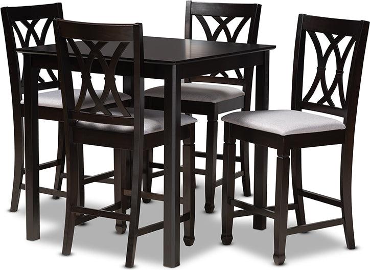 Wholesale Interiors Dining Sets - Reneau Contemporary Gray Fabric Upholstered Brown Finished 5-Piece Wood Pub Set