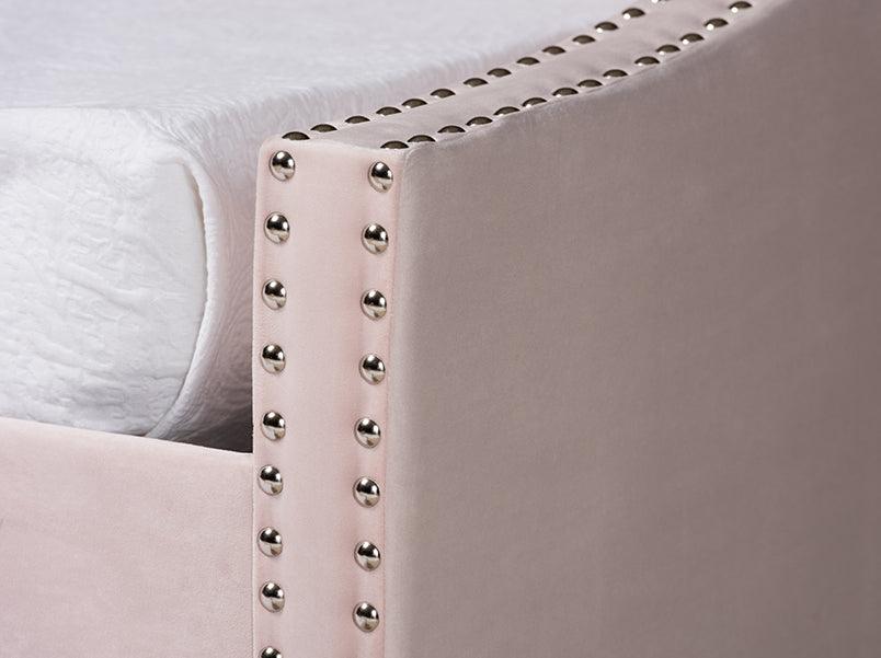 Wholesale Interiors Daybeds - Raphael Pink Velvet Fabric Upholstered Twin Size Daybed with Trundle