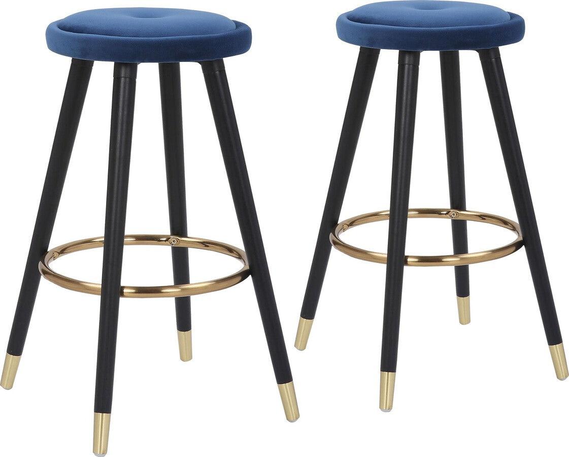 Lumisource Barstools - Cavalier Glam Counter Stool in Black Wood & Blue Velvet with Gold Accent - Set of 2