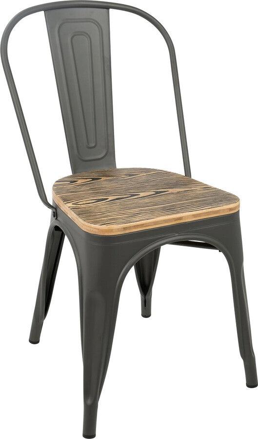 Lumisource Dining Chairs - Oregon Industrial-Farmhouse Stackable Dining Chair in Grey and Brown - Set of 2