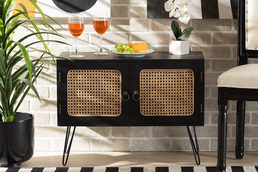Wholesale Interiors Buffets & Sideboards - Davion Mid-Century Modern Brown Wood and Black Metal 2-Door Sideboard Buffet