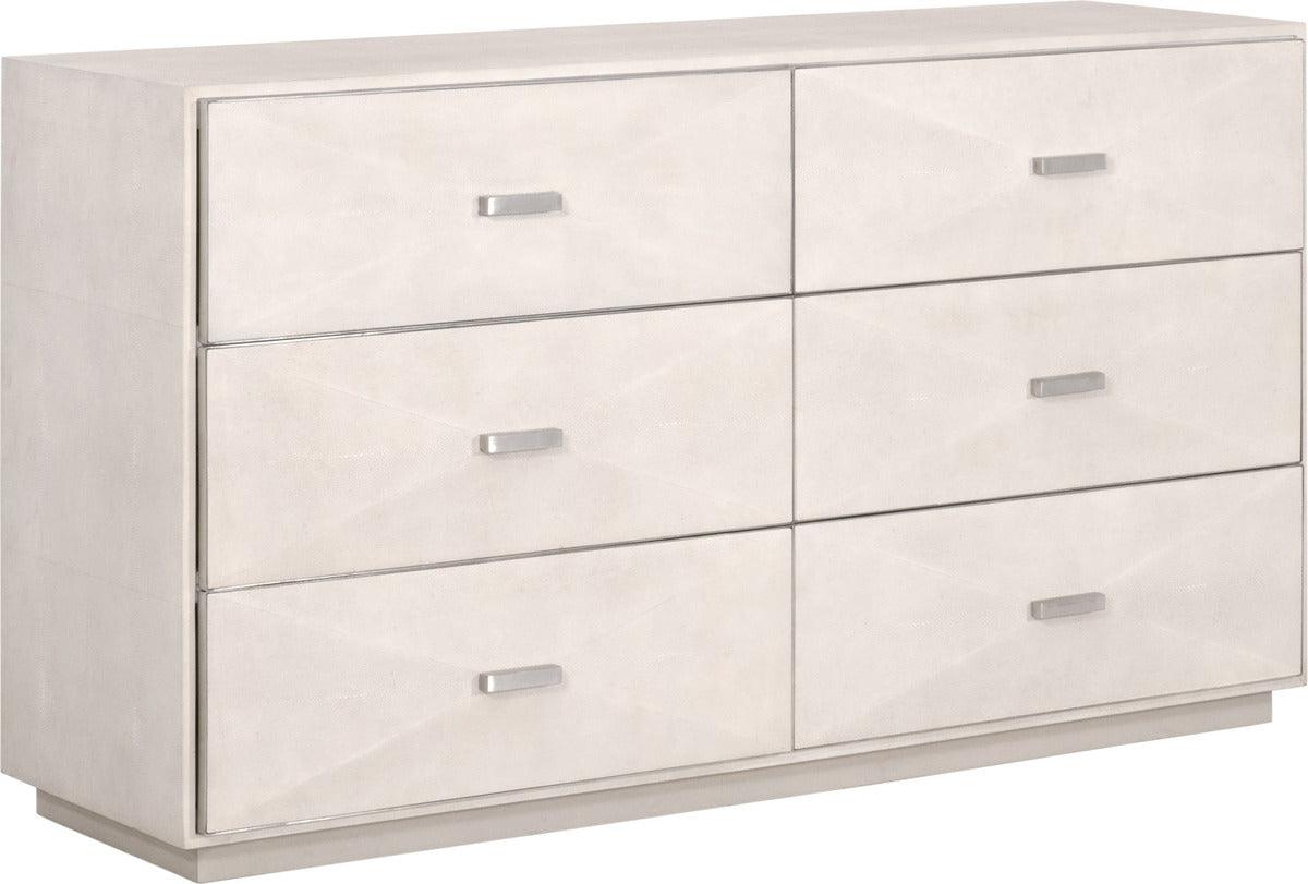Essentials For Living Dressers - Wynn Shagreen 6-Drawer Double Dresser White Shagreen