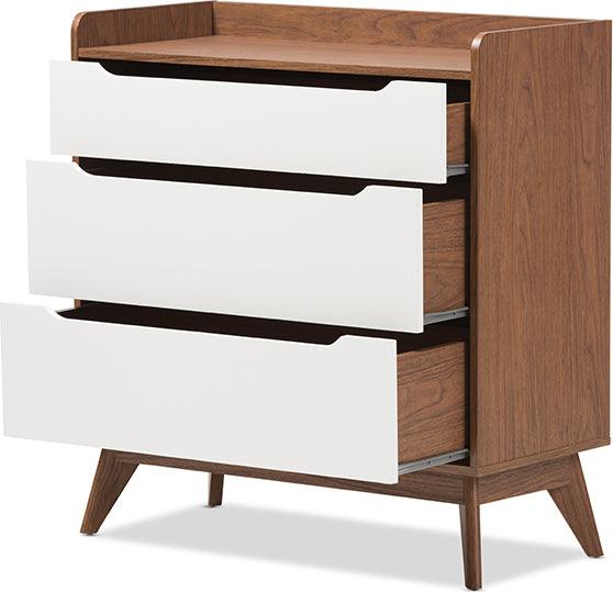 Wholesale Interiors Chest of Drawers - Brighton Mid-Century Modern White and Walnut Wood 3-Drawer Storage Chest