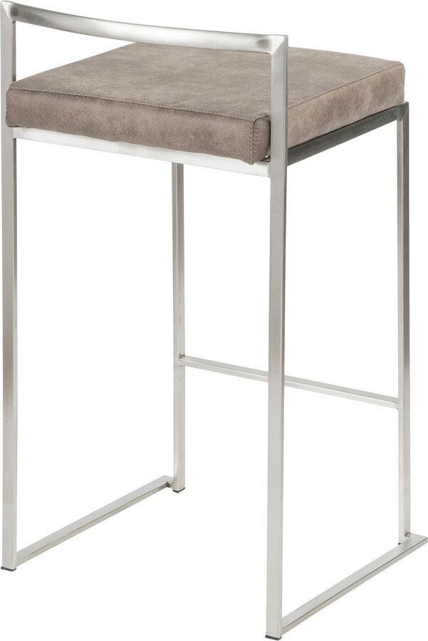 Lumisource Barstools - Fuji Stackable Counter Stool Stone Cowboy Fabric Cushion - Set of 2
