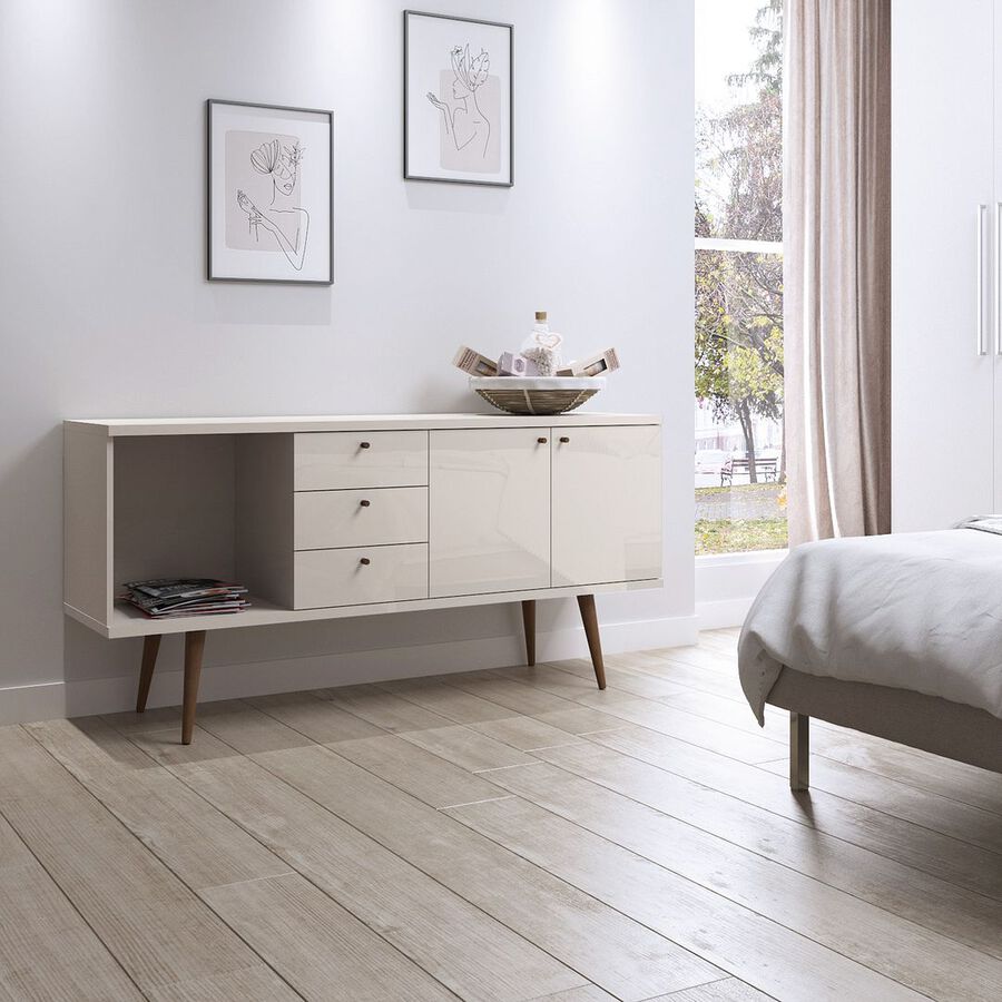 Manhattan Comfort Dressers - Utopia Wide Dresser in Off White and Maple Cream