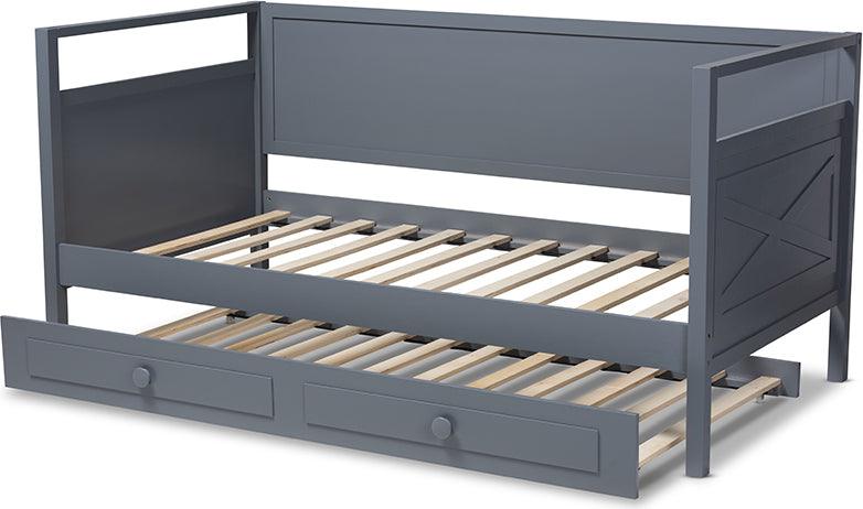 Wholesale Interiors Daybeds - Cintia Cottage Farmhouse Grey Finished Wood Twin Size Daybed With Trundle