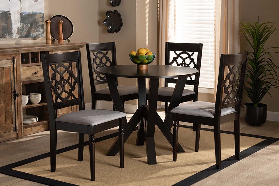 Wholesale Interiors Dining Sets - Alma Grey Fabric Upholstered and Dark Brown Finished Wood 5-Piece Dining Set