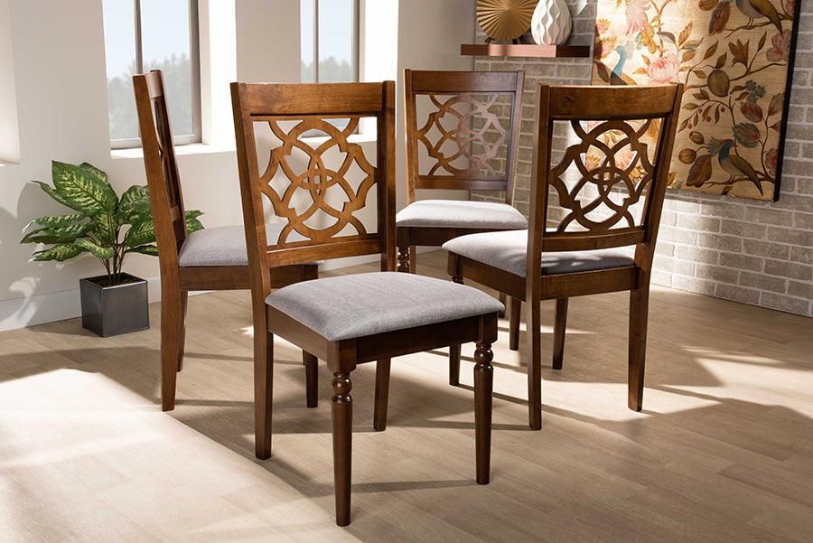 Wholesale Interiors Dining Chairs - Lylah Grey Fabric Upholstered And Walnut Brown Finished Wood 4-Piece Dining Chair Set