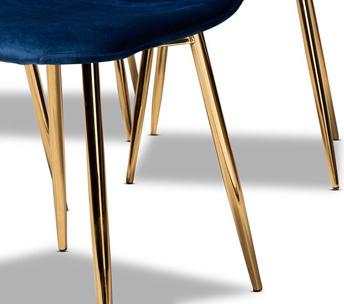 Wholesale Interiors Dining Chairs - Elyse And Luxe Navy Blue Velvet Fabric Upholstered Gold Finished 4-Piece Metal Dining Chair Set