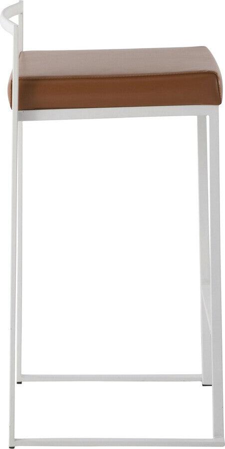 Lumisource Barstools - Fuji Contemporary Stackable Counter Stool in White with Camel Faux Leather Cushion - Set of 2