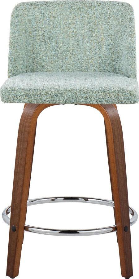 Lumisource Barstools - Toriano 24" Fixed Height Counter Stool In Walnut & Light Green (Set of 2)