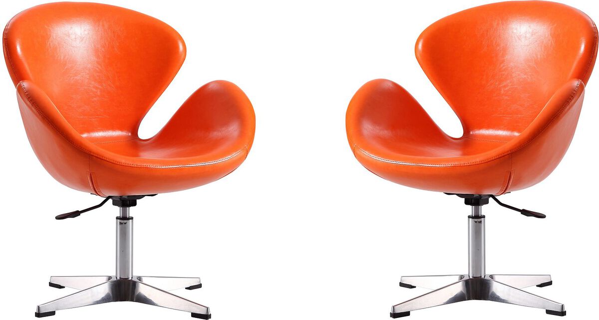 Manhattan Comfort Accent Chairs - Raspberry Tangerine and Polished Chrome Faux Leather Adjustable Swivel Chair (Set of 2)