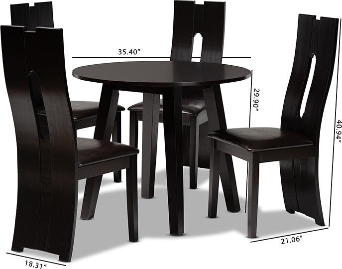 Wholesale Interiors Dining Sets - Torin Dark Brown Faux Leather Upholstered and Dark Brown Finished Wood 5-Piece Dining Set