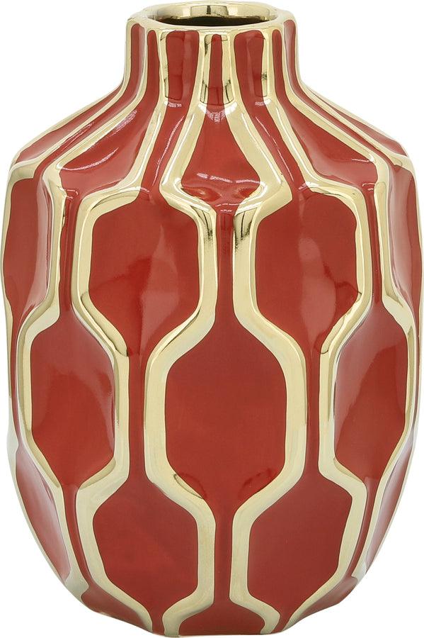Sagebrook Home Vases - Cer Vase 8", Red/Gold