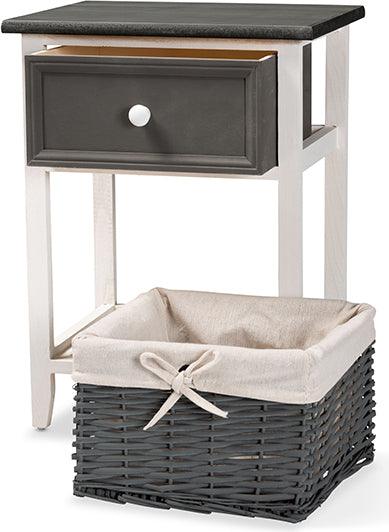 Wholesale Interiors Bedroom Organization - Shadell Transitional Two-Tone Grey and White Wood 1-Drawer Storage Unit with Basket