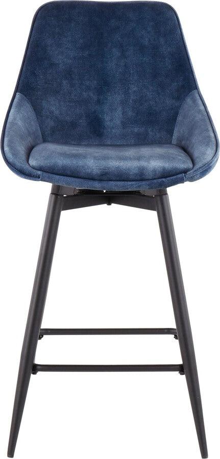 Lumisource Barstools - Diana Contemporary Counter Stool in Black Steel & Blue Velvet - Set of 2