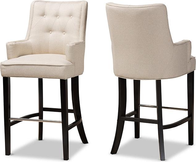 Wholesale Interiors Barstools - Aldon Light Beige Fabric Upholstered and Dark Brown Finished Wood 2-Piece Bar Stool Set