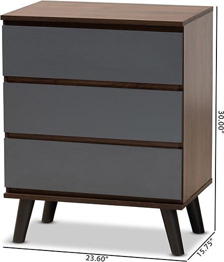 Wholesale Interiors Chest of Drawers - Roldan Two-Tone Walnut and Grey Finished Wood 3-Drawer Bedroom Chest