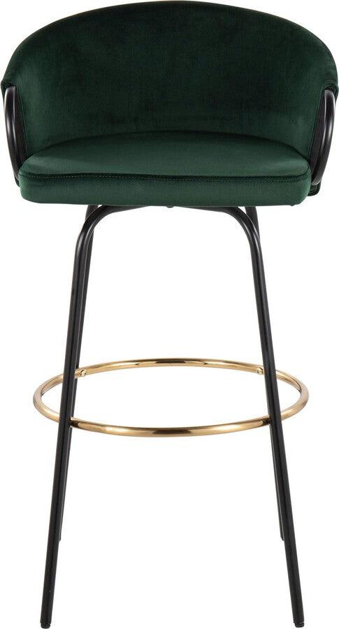 Lumisource Barstools - Claire /Glam Barstool In Black Metal & Emerald Green Velvet With Gold Metal Footrest (Set of 2)