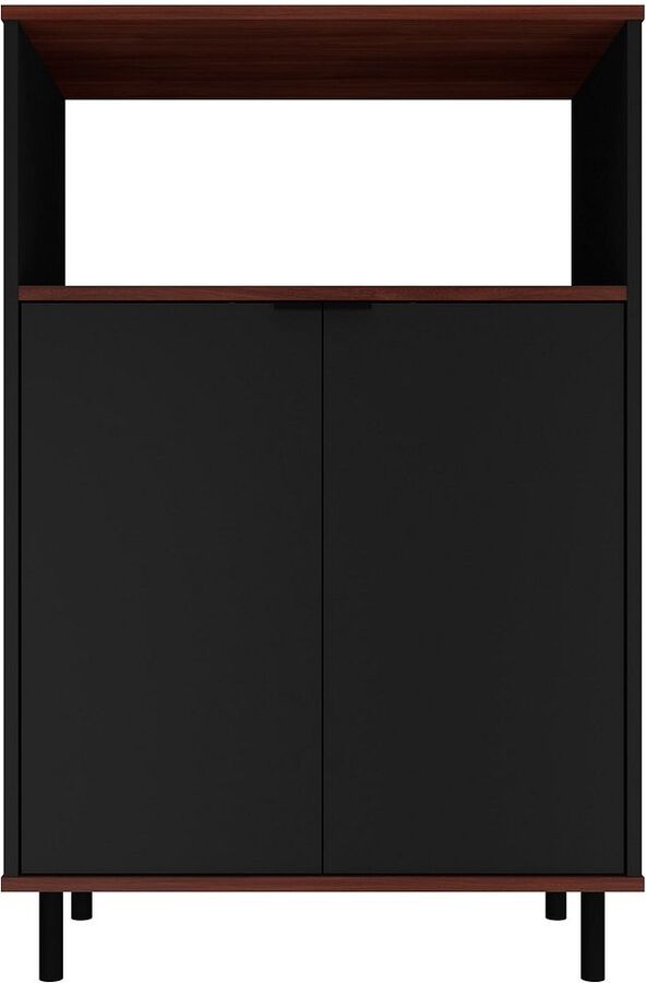 Manhattan Comfort Barstools - Mosholu Accent Cabinet with 3 Shelves in Black and Nut Brown