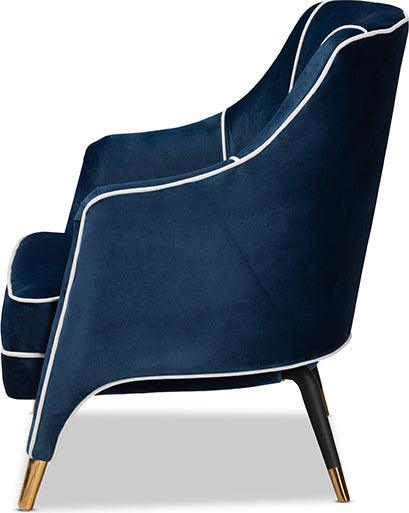Wholesale Interiors Accent Chairs - Ainslie Glam And Luxe Navy Blue Velvet Fabric Upholstered Gold Finished Armchair