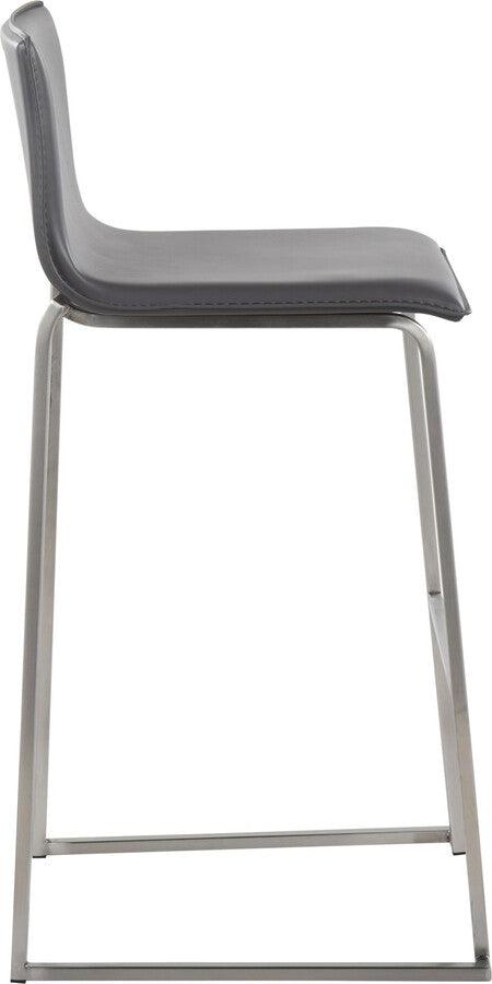 Lumisource Barstools - Mara Barstool In Stainless Steel & Grey Faux Leather (Set of 2)
