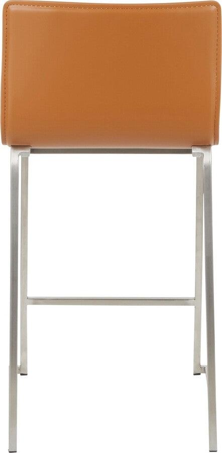 Lumisource Barstools - Mara 26" Contemporary Counter Stool in Brushed Stainless Steel, and Camel Faux Leather - Set of 2